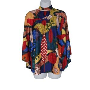 Women's Tropical Print Poncho Tunic Top  XL